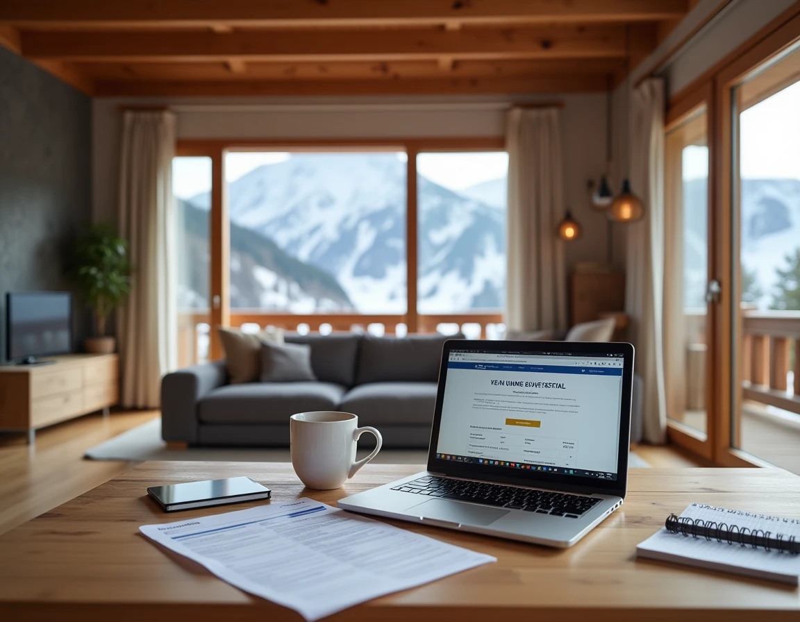 Appartement de vacances alpin avec documents de déclaration fiscale sur la table