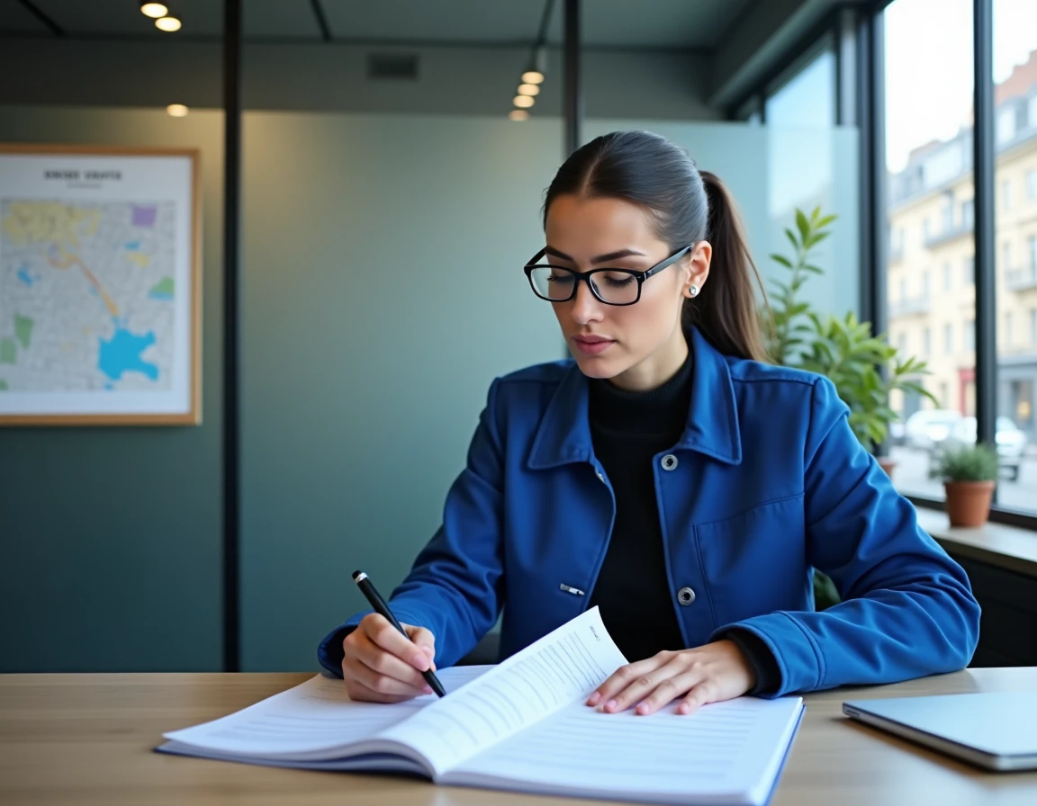 Femme artisane consultant des documents d'immatriculation au répertoire des métiers de Nantes