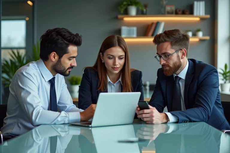 Groupe de professionnels en réunion dans un bureau moderne