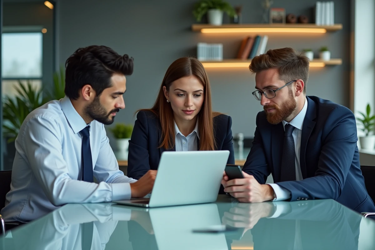 Groupe de professionnels en réunion dans un bureau moderne