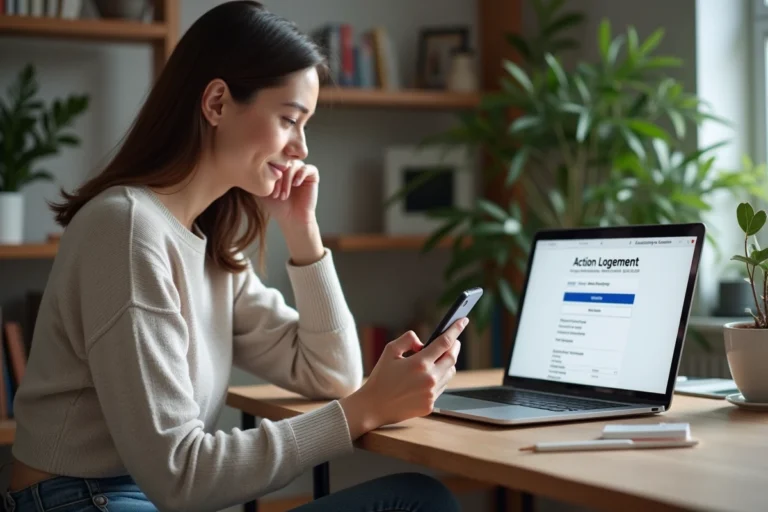 Femme utilisant son smartphone pour récupérer un code action logement