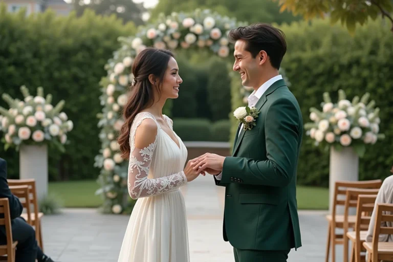 Mariage élégant avec mariée et marié dans un jardin